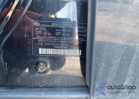 2020 Hyundai Sonata Sel Plus z USA, uszkodzony, nr VIN 5NPEJ4J25LH031956